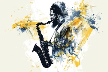  illustration of a jazz musician playing the saxophone - obrazy, fototapety, plakaty