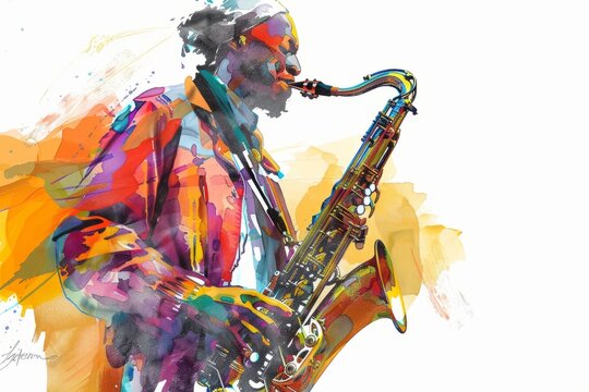 illustration of a jazz musician playing the saxophone
