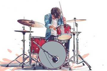 Fototapeta premium illustration of a drummer playing the drum set