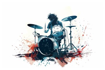 illustration of a drummer playing the drum set - obrazy, fototapety, plakaty