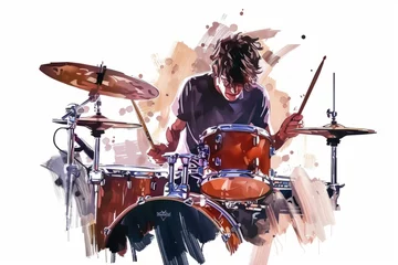 Fotobehang illustration of a drummer playing the drum set © GHArtwork