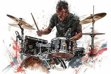 illustration of a drummer playing the drum set