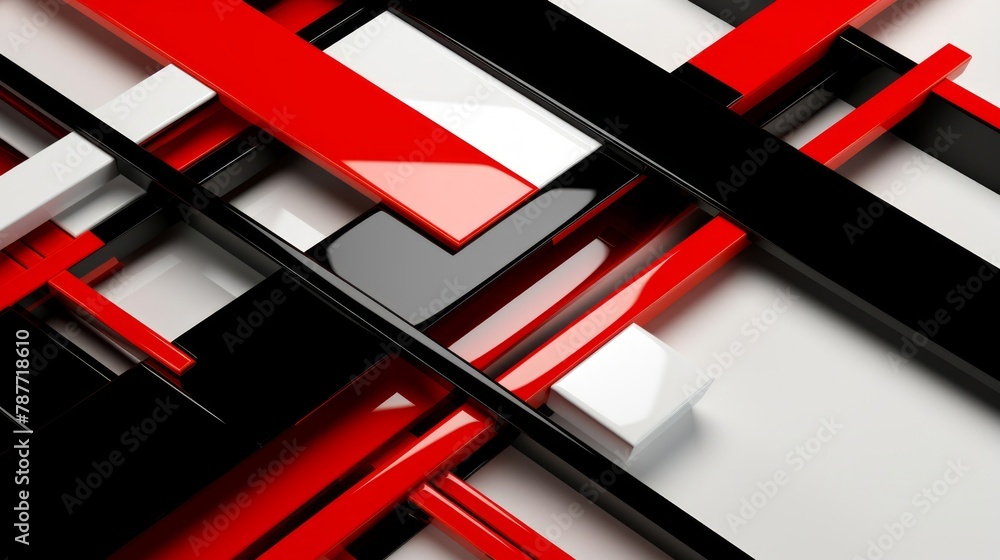 Poster white, black and red colors lines on an empty background piles stacks crossed colors