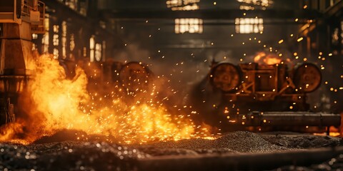 Intense image of fiery molten metal being poured in an industrial setting