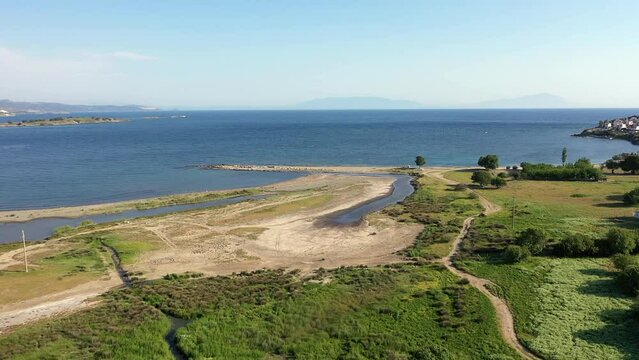Theos ancient city port drone wiev