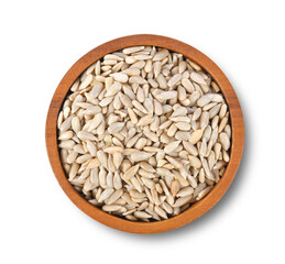 Dry Fruit Sunflower Seeds in wood bowl isolated on white background