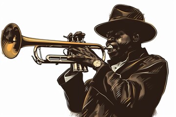 illustration of a jazz musician playing the trumpet