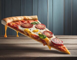 Margarita pizza slice, realistic vector illustration.