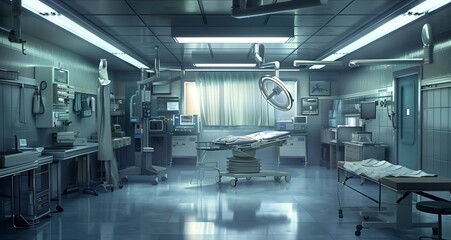 Naklejka na ściany i meble Sterile hospital operating room with surgical equipment