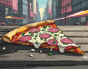 Margarita pizza slice, realistic vector illustration.