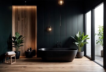 Sleek Black Minimalist Bathroom in a Luxury Villa