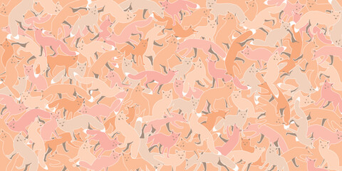 Fox pattern background monochromatic of peach tones, pink and beige with white color outline vector illustration.