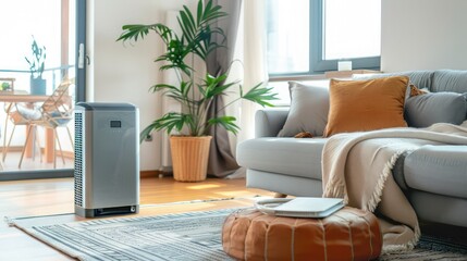 portable air conditioner or mobile air cooler in modern living room