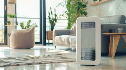portable air conditioner or mobile air cooler in modern living room