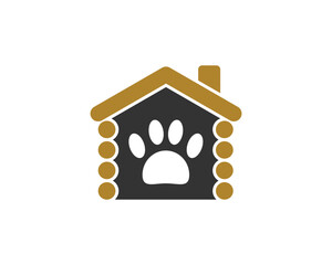 Simple dog house pet paws incorporating logo