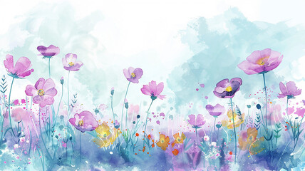 コスモスの花の水彩画