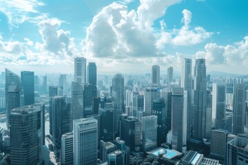 bustling city skyline with skyscrapers