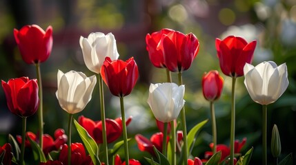 Fototapeta premium red and white tulips