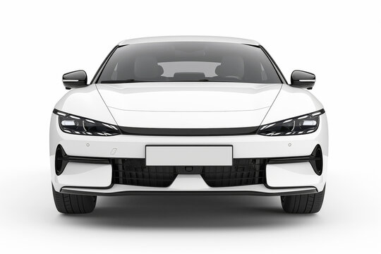 White modern car front view on white background