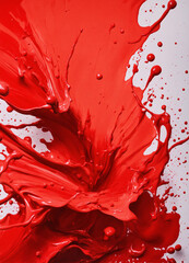 One big violent splash of red gouache paint on a white background