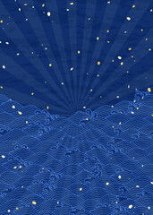 青い波と光　和風レトロなイラスト背景