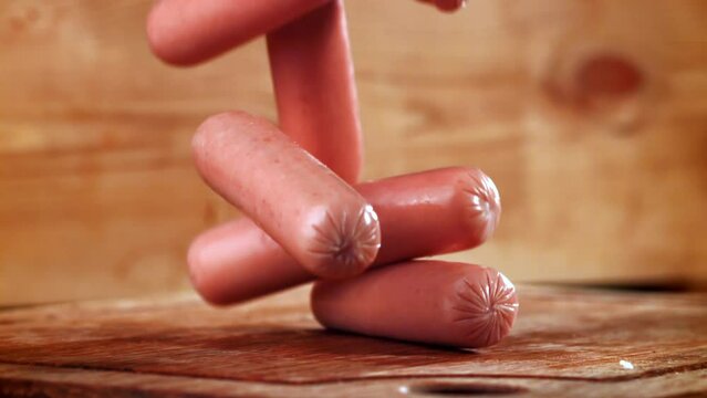 Super slow motion sausages. High quality FullHD footage