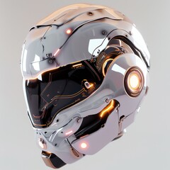 Motorcycle helmet concept with futuristic cyberpunk and space-inspired elements.
