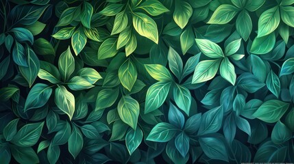 Lush green foliage digital illustration - obrazy, fototapety, plakaty