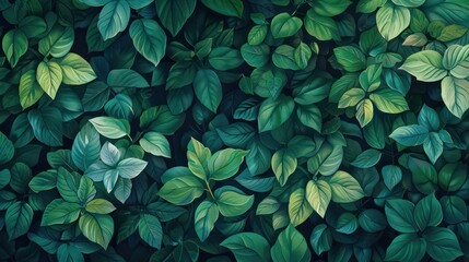 A close-up shot capturing the vibrant greenery of leaves with a central focus on lighter green leaves, expressing growth and vitality - obrazy, fototapety, plakaty