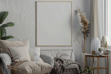 Modern scandinavian interior with poster mockup created with generative ai