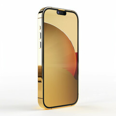 Experience the elegance of the iPhone 14 Pro gold phone frame in a front view against a white background. AI generative.