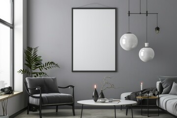 Modern scandinavian interior with poster mockup created with generative ai