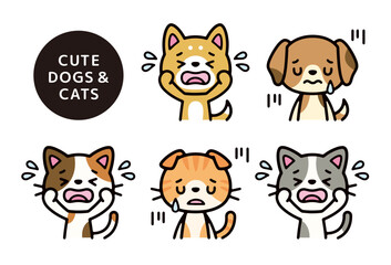 Clip art set of upper body of crying dog and cat