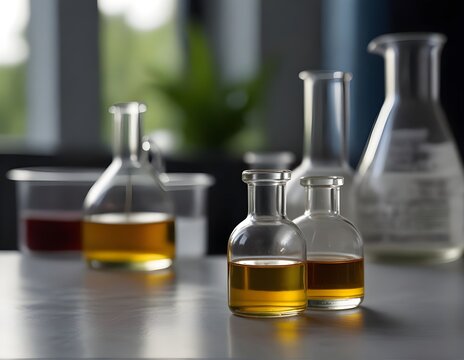 Silicone oil in container, chemical analysis in laboratory, chemical raw materials in industry
