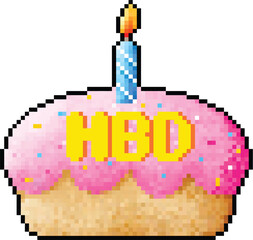 Pixel art happy birthday cake and candle