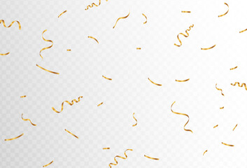 Confetti explosion on a transparent background. Shiny shiny golden paper pieces fly and spread around. vector illustration