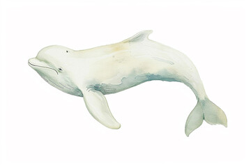 A Beluga whale cute hand draw watercolor white background. Cute animal vocabulary for kindergarten...