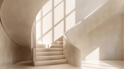 Beige stairs inspired by Scandinavian design in an elegant interior with a window.