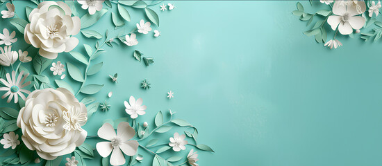 Estores personalizados com sua foto Paper cut flower design background for women and Mother's day with copy space