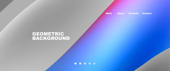 A vibrant geometric background resembling the sky with triangles, rectangles, circles in shades of violet, electric blue, magenta on asphalt water font