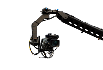 Camera on crane shooting during live event.