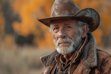 Obraz premium An old man is a cowboy in shabby clothes.