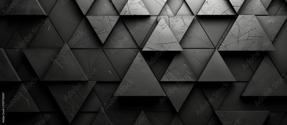 Aufkleber detailed view of a grayscale photograph showcasing a pattern of geometric triangles on a textured wa