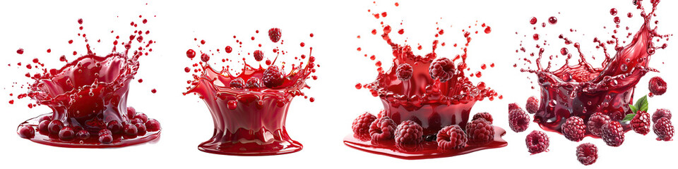 Red berry Jam splash with little bubbles fruit syrup   On A Clean White Background Soft Watercolour Transparent Background
