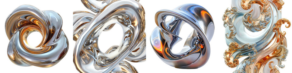 Metallic flow swirl wave or intertwined  On A Clean White Background Soft Watercolour Transparent Background