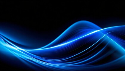 黒い背景の中でサファイアブルーが光を宿し、幻想的な輝きを放つエネルギー波のグラフィック、グラデーション、スタイリッシュで洗練されている