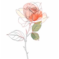 Abstract Rose Outline, Warm Tones, Contour Drawing, Single Line Motif, Minimalist Floral Art with Copy Space.