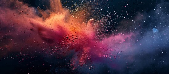 Vibrant powder particles create a colorful cloud suspended in the air, adding a dynamic and lively element to the scene - obrazy, fototapety, plakaty