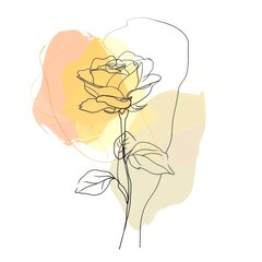 Abstract Rose Outline, Warm Tones, Contour Drawing, Single Line Motif, Minimalist Floral Art with Copy Space.