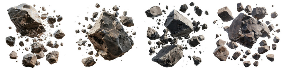 Asteroids swarm of boulders or stone meteorite   On A Clean White Background Soft Watercolour Transparent Background
